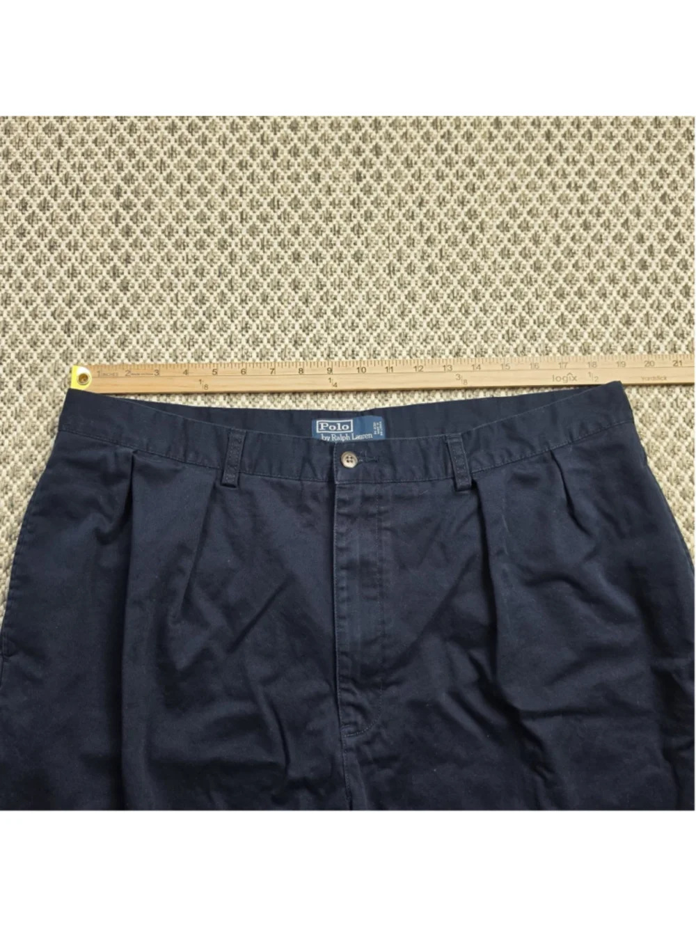 Vintage Polo Ralph Lauren Tyler Shorts Mens 40 Navy Double Pleated Chino Cotton